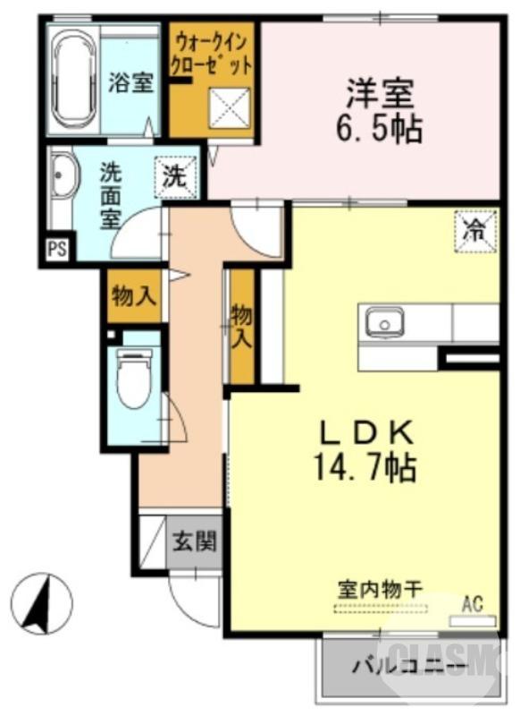 ソレイユみささぎ(1LDK/1階)の間取り写真