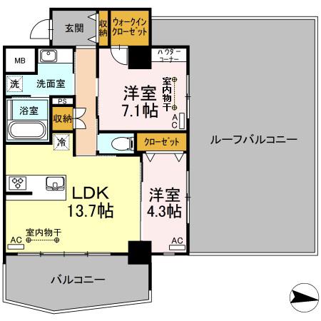 ラ・ベレッツァ フェリオ(2LDK/5階)の間取り写真