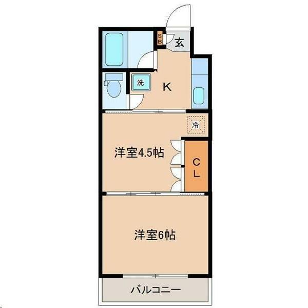 イーグルハイツ萩野町(2K/4階)の間取り写真