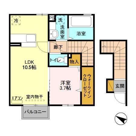ヴァルール吾妻(1LDK/2階)の間取り写真