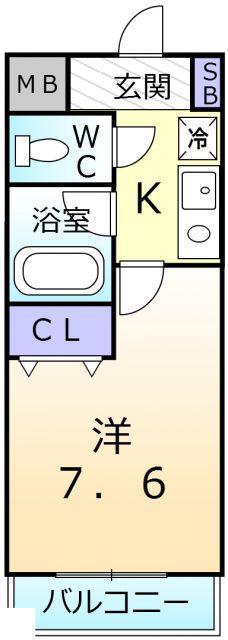 ベルデ堺東(1K/1階)の間取り写真