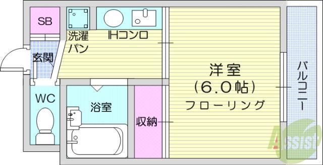 ドミール石川(1K/3階)の間取り写真