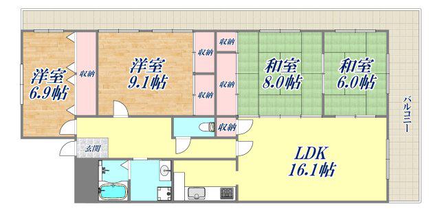 宝塚ヒルズ(4LDK/3階)の間取り写真