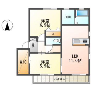 レグルス江南(2LDK/1階)の間取り写真