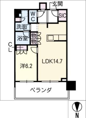 プラウドタワー名古屋錦1014(1LDK/10階)の間取り写真