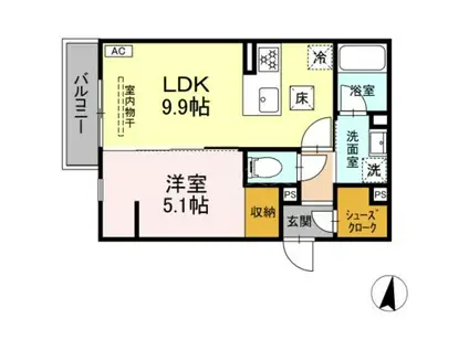 DBLESS川崎 イースト(1LDK/1階)の間取り写真