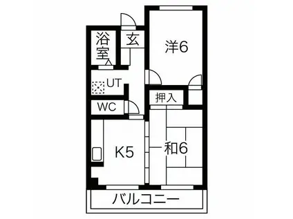 ＪＲ関西本線 八尾駅 徒歩19分 5階建 築36年(2K/3階)の間取り写真