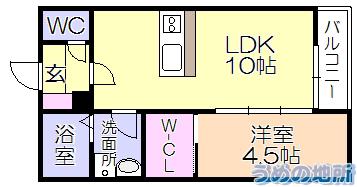 BRAVE BASE合川(1LDK/1階)の間取り写真