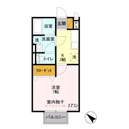 クレベール東出来島(1K/2階)の間取り写真