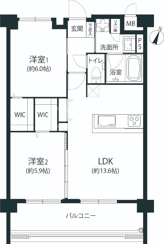 警固ビューアパートメント(2LDK/3階)の間取り写真