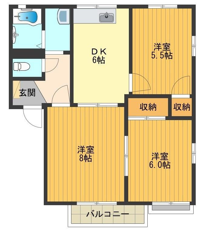 クランベリーハウスB(3DK/2階)の間取り写真