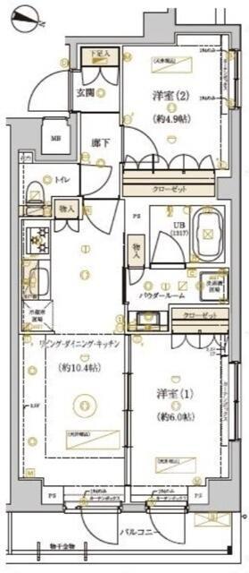 ドムススタイル武蔵小山(2LDK/3階)の間取り写真
