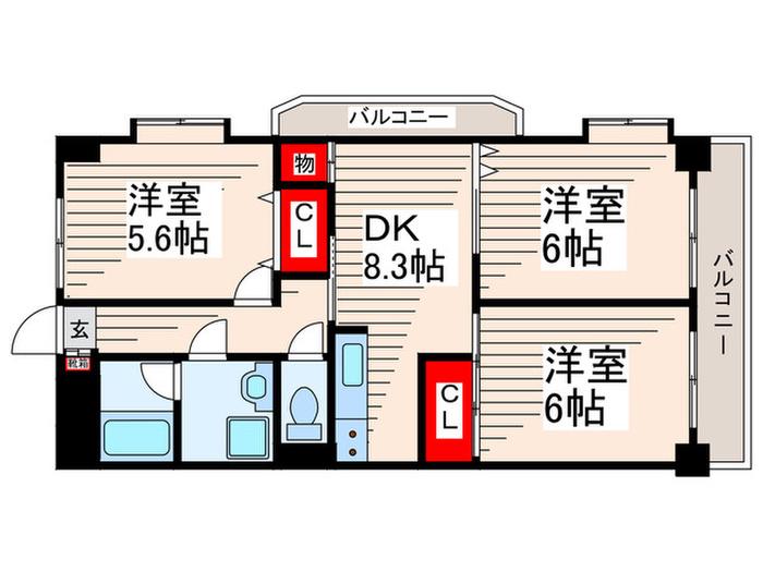 プレステージ南葛西(3DK/5階)の間取り写真