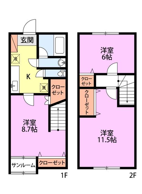 グランブリッジI(3K/1階)の間取り写真