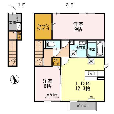 アヴァンドゥースB(2LDK/2階)の間取り写真