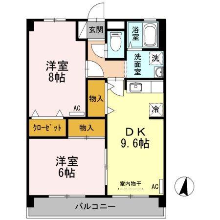 セジュール駅南(2DK/2階)の間取り写真