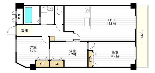 住吉建物2号館(3LDK/2階)の間取り写真
