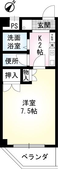 村野旭が丘ビル(1K/5階)の間取り写真