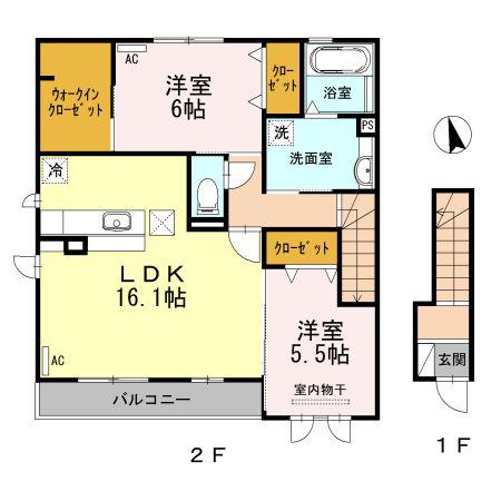 ジョワボヌール(2LDK/2階)の間取り写真