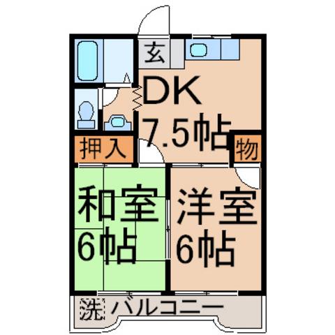 ファミールパレス(2DK/1階)の間取り写真