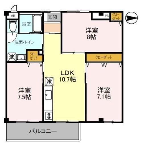 ソレーユ関西(3LDK/1階)の間取り写真