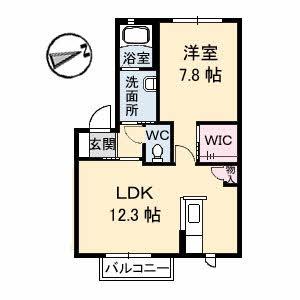 ROSEGARDENA棟(1LDK/2階)の間取り写真
