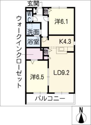 ハーモニーM(2LDK/1階)の間取り写真
