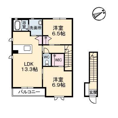 パインデューA棟(2LDK/2階)の間取り写真