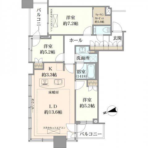 クレストプライムタワー芝(3LDK/27階)の間取り写真