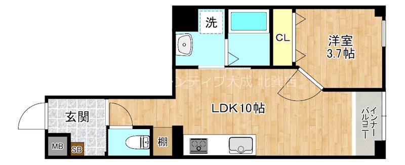 ヒルクライム桃谷(1LDK/3階)の間取り写真