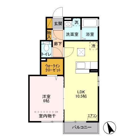 モン ビラージュC 1LDK(1LDK/1階)の間取り写真