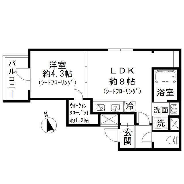 MOCXION四谷三丁目(1LDK/3階)の間取り写真