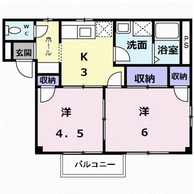 コーポ旭台II(2K/2階)の間取り写真