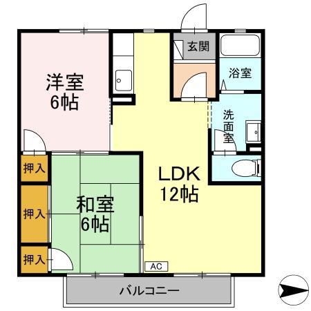 ベルテック上津(2LDK/2階)の間取り写真