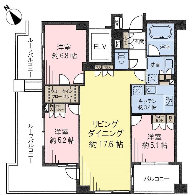 THEパームス用賀(3LDK/5階)の間取り写真