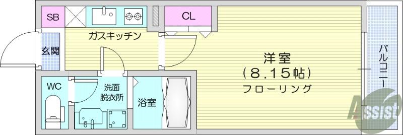 クレフラスト東仙台駅南(1K/1階)の間取り写真