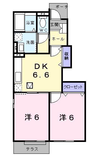 アルカンシェルC(2DK/1階)の間取り写真