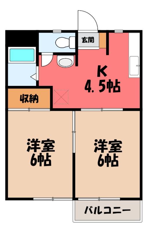 かしまハイツA(2K/1階)の間取り写真