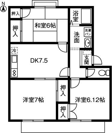 ネオグラス稲葉A(3DK/2階)の間取り写真