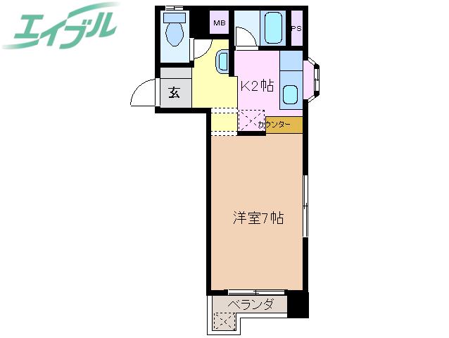 マンションさかえ(1K/3階)の間取り写真