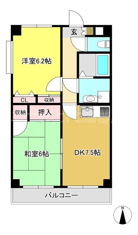 ボヌ-ル旭町(2DK/3階)の間取り写真