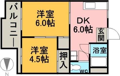 コーポかとれあ(2DK/2階)の間取り写真