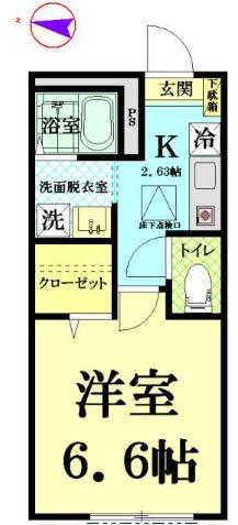 フラットヒル(1K/1階)の間取り写真