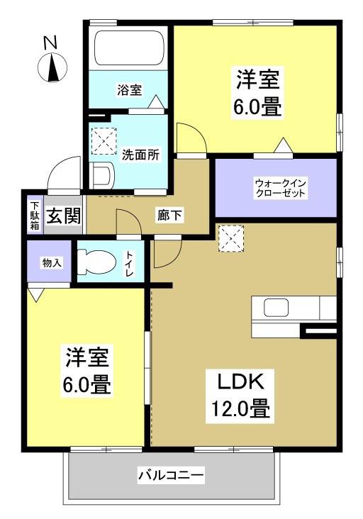 サンプレイスA(2LDK/2階)の間取り写真