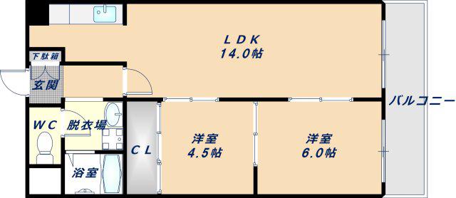 リーセスハイム(2LDK/3階)の間取り写真
