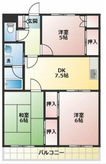 ジュネスファミーユ(3DK/2階)の間取り写真
