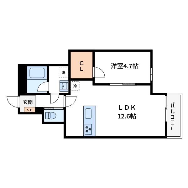 LEGATO一之江(1LDK/3階)の間取り写真