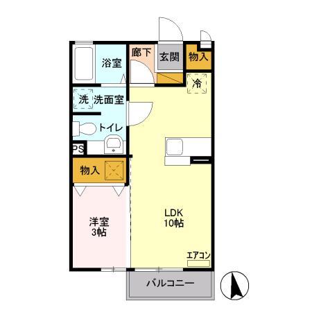 ホワイトミーティア A棟(1LDK/2階)の間取り写真