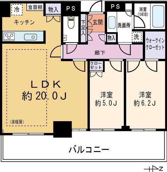 クレッセント川崎タワー(2LDK/25階)の間取り写真