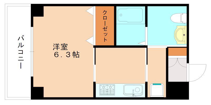 旦過タカヤコーポレーションビル(1K/8階)の間取り写真
